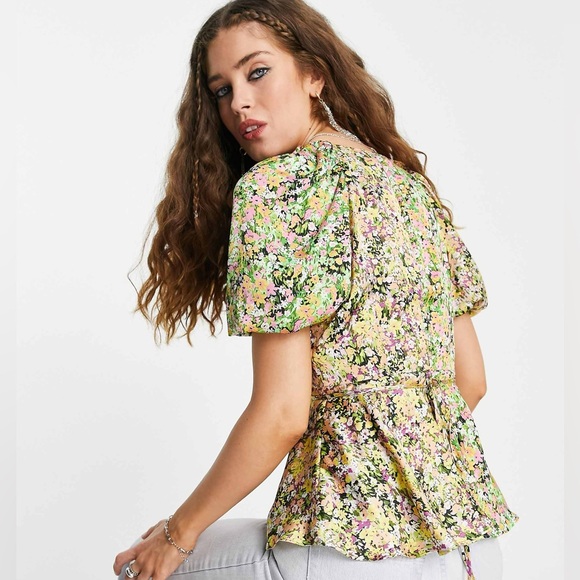 TOPSHOP women sz 8 Multi Floral Mix And wrap top Match Blouse - Picture 2 of 10
